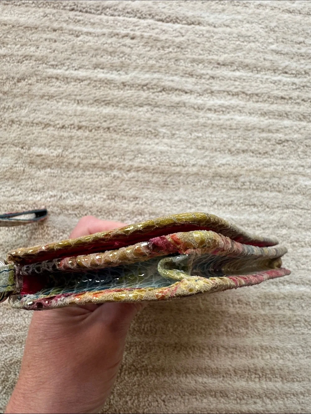 Hobo International Leather Wristlet Wallet Snakeskin Embossed Floral Multicolor